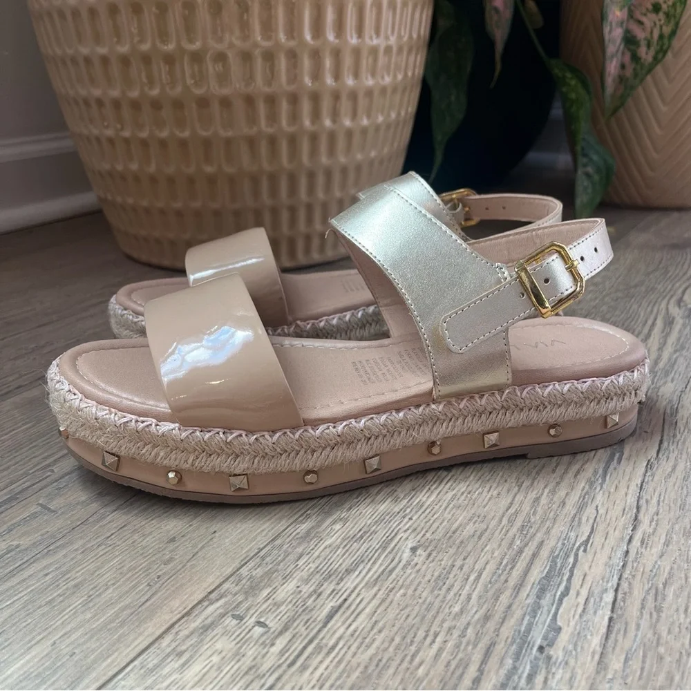 Studded‎ Espadrilles Tan Gold Via Luna Sz 8.5 Sz 39 Boho Beach